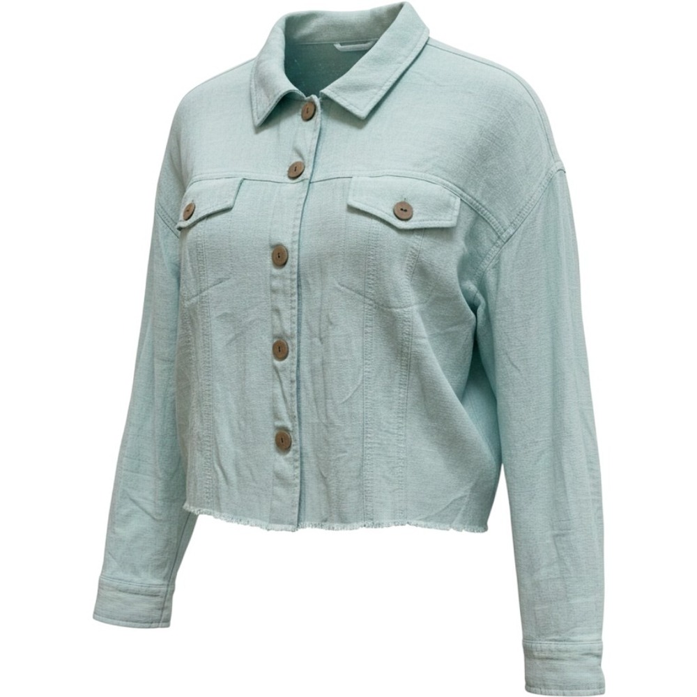 Versona Womens XL Mint Green Linen Blend Raw Hem Button Down Shacketโ Coastal